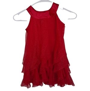 Healthtex Red Sparkly Satin Neck Layered Christmas/Party Dress, 3T